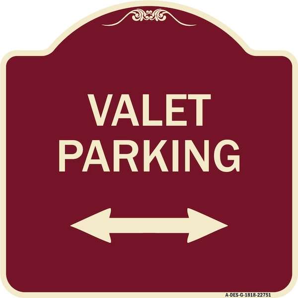 Valet Parking W/ Bidirectional Arrow Heavy-Gauge Aluminum Sign, 18" x 18", BU-1818-22751